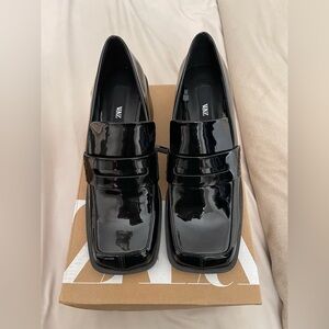 Zara Glossy Black Patent Penny Loafers